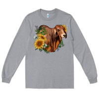 Heather Grey brahman bull with sunflowers Long Sleeve Tee - RanaPortraitStore