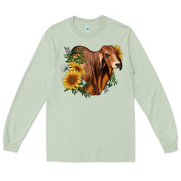 Matcha brahman bull with sunflowers Long Sleeve Tee - RanaPortraitStore