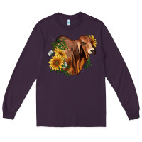 Plum brahman bull with sunflowers Long Sleeve Tee - RanaPortraitStore