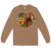 Toasted Coconut brahman bull with sunflowers Long Sleeve Tee - RanaPortraitStore