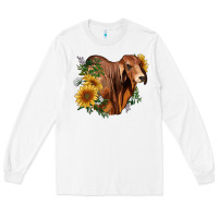 White brahman bull with sunflowers Long Sleeve Tee - RanaPortraitStore