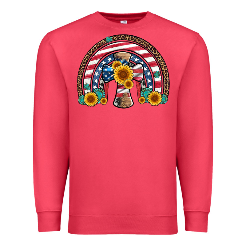 Cross American Flag Cowhide  Leopard Gemstone Rainbow Premium Sweatshirt by Artiststas | Teevron