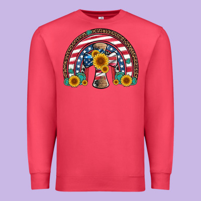 Cross American Flag Cowhide  Leopard Gemstone Rainbow Premium Sweatshirt Designed By Artiststas