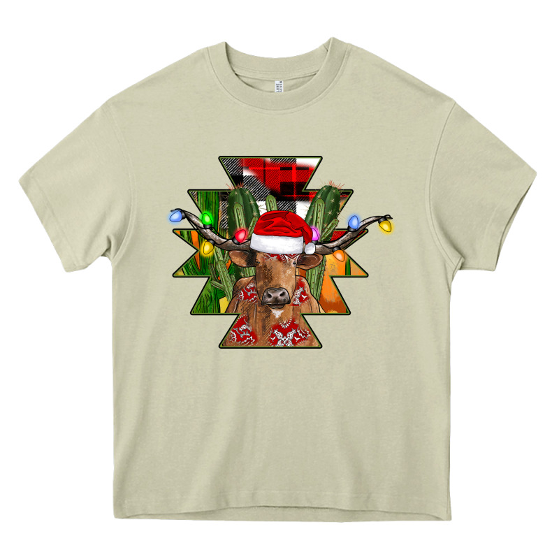 Longhorn Aztec Christmas Heavy Core Tee by CowhideDigitalArt | Teevron