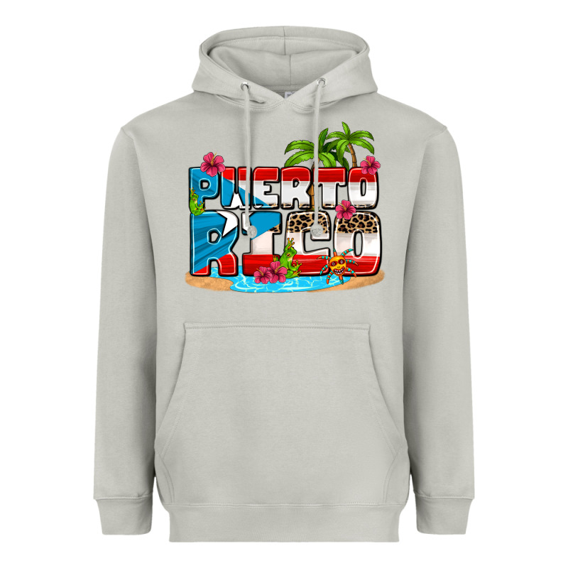 Puerto Rico And Flowers With Frog Heavyweight Hoodie by AdoDesignShop | Teevron