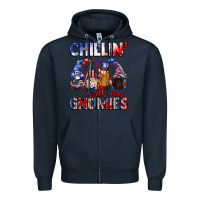 Navy Chillin' with my gnomies 4th of July Zipper Hoodie - CowGirlArtShop