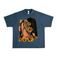 Midnight Navy Gold roses afro woman Urban Heavy Tee - RanaPortraitStore