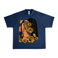 Navy Gold roses afro woman Urban Heavy Tee - RanaPortraitStore