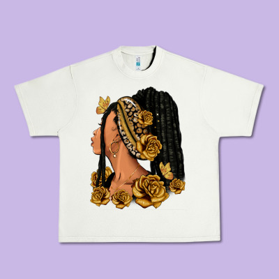 Gold Roses Afro Woman Urban Heavy Tee Designed By Ranaportraitstore