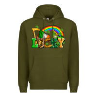 Army Green lucky with st patricks elements Premium Hoodie - AdoDesignShop