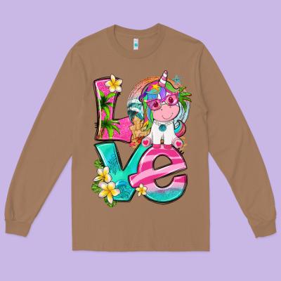Love Summer Unicorn Long Sleeve Tee Designed By Texasbilliewilder
