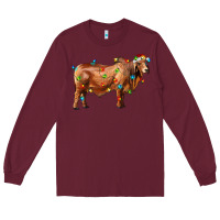 Burgundy brahman bull with christmas lights Long Sleeve Tee - RanaPortraitStore