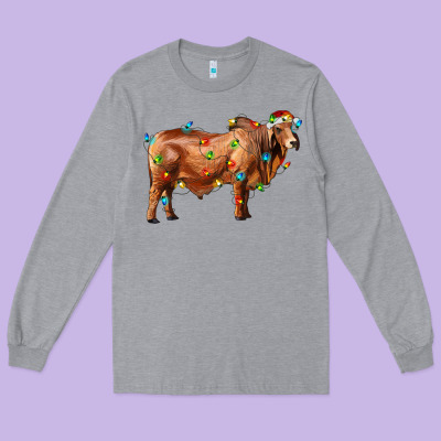 Brahman Bull With Christmas Lights Long Sleeve Tee Designed By Ranaportraitstore