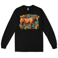 Black brahman bull with aztec sunflower and leopard background Long Sleeve Tee - RanaPortraitStore