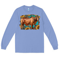 Colony Blue brahman bull with aztec sunflower and leopard background Long Sleeve Tee - RanaPortraitStore