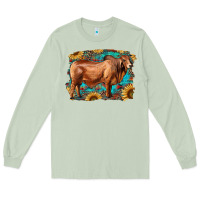 Matcha brahman bull with aztec sunflower and leopard background Long Sleeve Tee - RanaPortraitStore