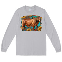 Moon Dust brahman bull with aztec sunflower and leopard background Long Sleeve Tee - RanaPortraitStore