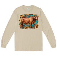 Mushroom brahman bull with aztec sunflower and leopard background Long Sleeve Tee - RanaPortraitStore
