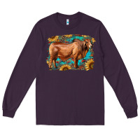 Plum brahman bull with aztec sunflower and leopard background Long Sleeve Tee - RanaPortraitStore