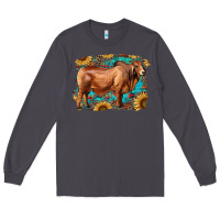 Smoke brahman bull with aztec sunflower and leopard background Long Sleeve Tee - RanaPortraitStore