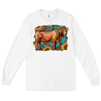 White brahman bull with aztec sunflower and leopard background Long Sleeve Tee - RanaPortraitStore