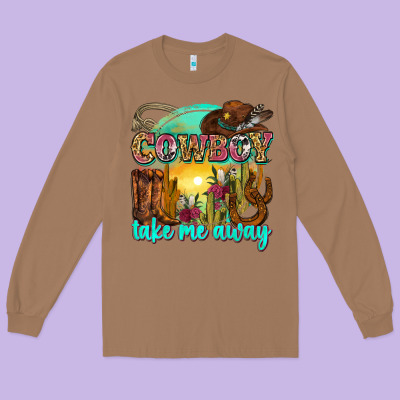 Cowboy Take Me Away Long Sleeve Tee Designed By Zillion Design Studio
