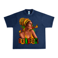 Navy Juneteenth freedom afro woman Urban Heavy Tee - RanaPortraitStore