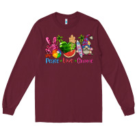 Burgundy peace love gnome summer Long Sleeve Tee - texasbilliewilder