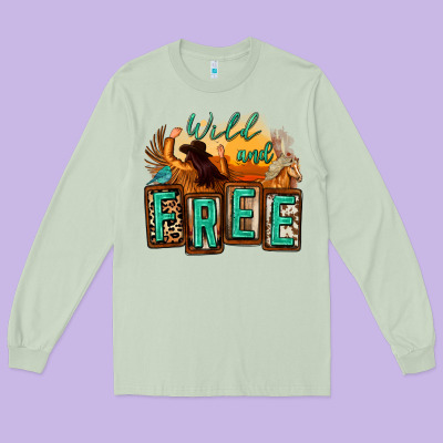 Wild And Free Cowgirl Horse Desert Long Sleeve Tee Designed By Zillion Design Studio