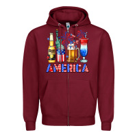 Burgundy 4th of July American drinks America Zipper Hoodie - Neo Western