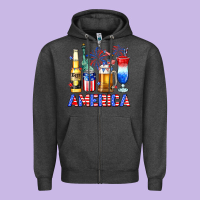 4th Of July American Drinks America Zipper Hoodie Designed By Neo Western