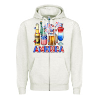 Oatmeal Heather 4th of July American drinks America Zipper Hoodie - Neo Western