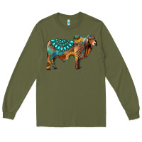 Army Green brahman bull gemstone turquoise and sunflower Long Sleeve Tee - RanaPortraitStore