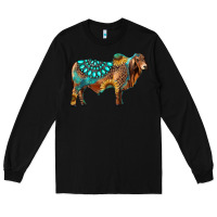 Black brahman bull gemstone turquoise and sunflower Long Sleeve Tee - RanaPortraitStore