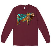 Burgundy brahman bull gemstone turquoise and sunflower Long Sleeve Tee - RanaPortraitStore
