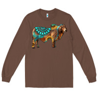 Chestnut brahman bull gemstone turquoise and sunflower Long Sleeve Tee - RanaPortraitStore