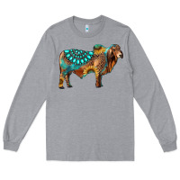 Heather Grey brahman bull gemstone turquoise and sunflower Long Sleeve Tee - RanaPortraitStore