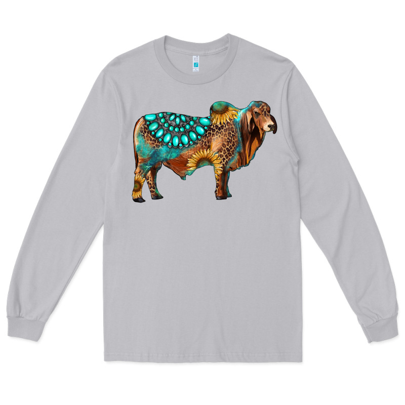 Brahman Bull Gemstone Turquoise And Sunflower Long Sleeve Tee by RanaPortraitStore | Teevron