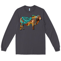 Smoke brahman bull gemstone turquoise and sunflower Long Sleeve Tee - RanaPortraitStore