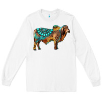 White brahman bull gemstone turquoise and sunflower Long Sleeve Tee - RanaPortraitStore
