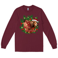 Burgundy merry Christmas brahman bull Long Sleeve Tee - RanaPortraitStore