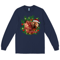 Navy merry Christmas brahman bull Long Sleeve Tee - RanaPortraitStore