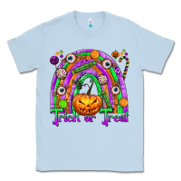 Dusty Blue Trick or Treat Halloween Rainbow Classic Tee - texasbilliewilder