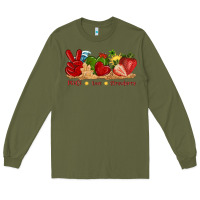 Army Green peace love strawberry with summer Long Sleeve Tee - texasbilliewilder