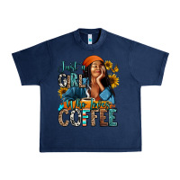 Navy Just a girl who loves coffee Urban Heavy Tee - RanaPortraitStore