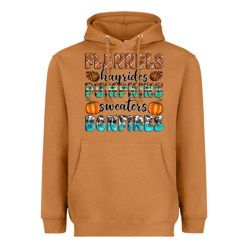 Flannels Hayrides Pumpkins Sweaters Bonfires Heavyweight Hoodie by Artiststas | Teevron