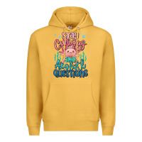 Mustard stay curious and axolotl questions Premium Hoodie - MaliasSmallBusiness