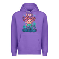Purple stay curious and axolotl questions Premium Hoodie - MaliasSmallBusiness