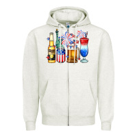 Oatmeal Heather 4th of July American drinks Zipper Hoodie - Neo Western