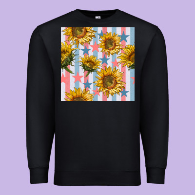 Patriotic Sunflowers Stripes And Stars Seamless Patrern Premium Sweatshirt Designed By Bundleandbundleshop